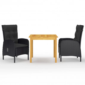 Dining Set Black Solid Acacia Wood 3 Piece Set Dining S...