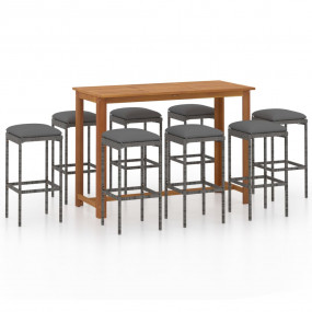 Garden Bar Set Grey Solid Acacia wood 9 Piece Set