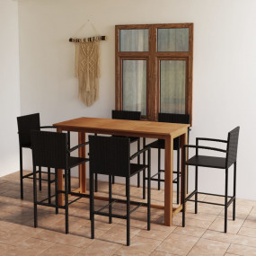 Garden Bar Set Black Solid acacia wood 7 piece set Foot...