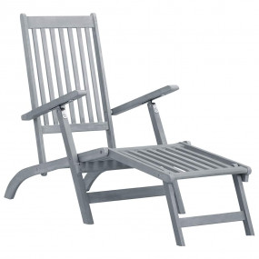 Patio Deck Chair Grey Solid Acacia wood, 100% polyester...