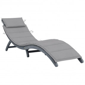 Sun Lounger Grey Solid acacia wood, Fabric (100% polyes...