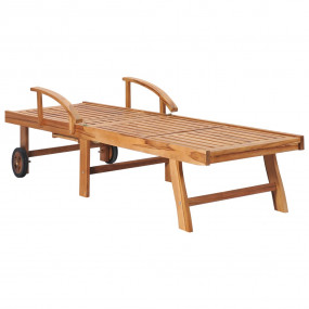 Sun Lounger Bright green, Natural teak