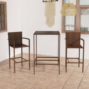 Garden Bar Set Brown PE Rattan, Powder-Coated Steel, Te...