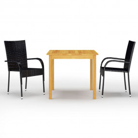 Dining Set Black Solid Acacia wood Compact Stackable Di...