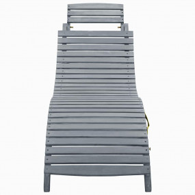 Sun Lounger Gray Solid acacia wood Large Foldable Sun L...