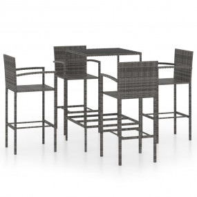 Garden Bar Set Grey PE rattan Large Water-resistant mat...