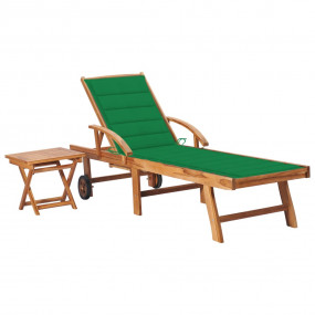 Sun Lounger Natural Teak, Green Cushion