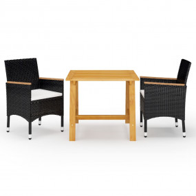 Dining Set Black Solid Acacia Wood 3 Piece Set Durable