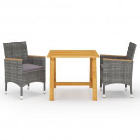Dining Set Gray Solid Acacia Wood 3 Piece Set Durable