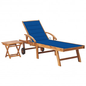 Sun Lounger Royal blue, Teak Solid Teak Wood Standard