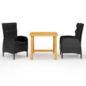 Dining Set Black Solid acacia wood, PE rattan, powder-c...