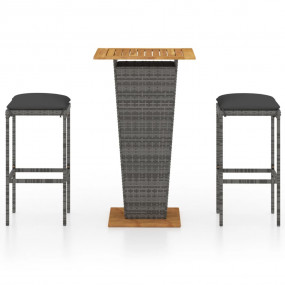 Garden Bar Set Grey PE rattan, powder-coated steel, sol...
