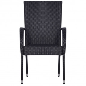 Dining Set Black Solid Acacia wood, Powder-Coated Steel...