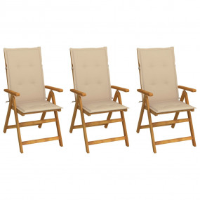 Garden Chair Set of 3 Wooden Brown, Beige