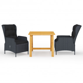 Dining Set Dark Grey Solid Acacia Wood Standard