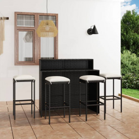 Garden Bar Set Black PE rattan Medium Removable Covers