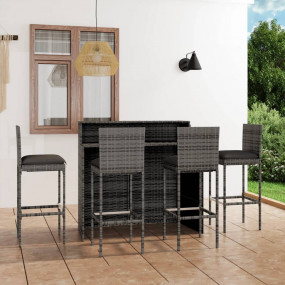 Garden Bar Set Grey PE rattan 5 Piece Set Removable Cov...