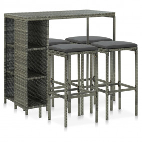 Garden Bar Set Grey Poly Rattan, Powder-Coated Steel La...