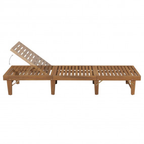 Sun Lounger Natural acacia wood with grey check cushion