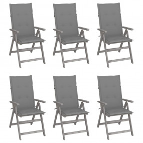 Garden Chair Set of 6 Grey Solid Acacia Wood, 100% Poly...