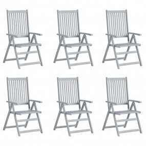 Garden Chair Set of 6 Grey Solid Acacia wood Standard s...