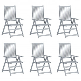 Garden Chair Set of 6 Grey, Blue Solid Acacia wood, 100...
