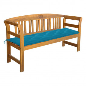 Garden Bench Light blue cushion, natural wood frame