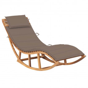Sun Lounger Taupe Cushion Teak Wood, Polyester Standard