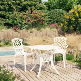 Bistro Set White Cast Aluminum Medium Decorative Inlays