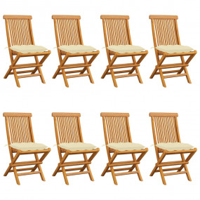 Garden Chair Set of 8 Cream White Cushions, Natural Tea...