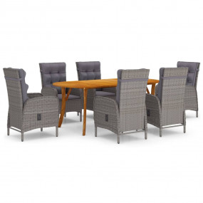 Dining Set Grey, Natural Solid Acacia Wood, Poly Rattan...