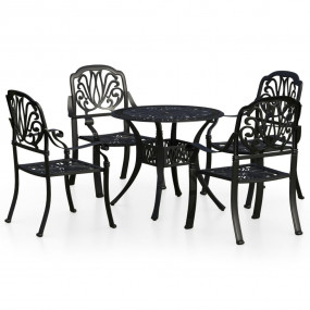 Bistro Set Black Cast aluminum 1 Table, 4 Chairs Durabl...