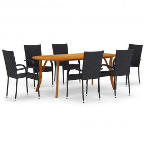 Dining Set Black Solid acacia wood Large Stackable Dini...