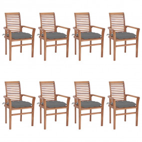 Dining Chair Set of 8 Natural Teak Wood, Grey