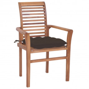 Dining Chair Set of 8 Taupe Solid Teak Wood One Size St...