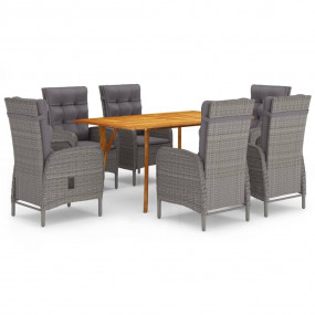 Dining Set Grey Solid acacia wood, Poly rattan, Steel 7...