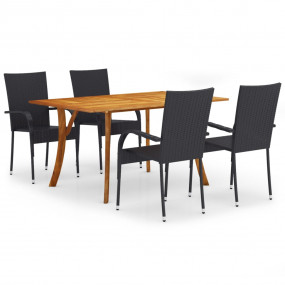 Dining Set Black Solid acacia wood 5 Piece Set Stackabl...