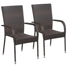 Dining Set Brown Poly rattan, powder-coated steel, glas...