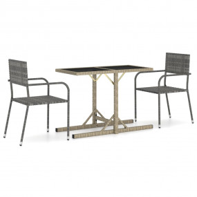 Dining Set Grey PE rattan, powder-coated steel, glass R...