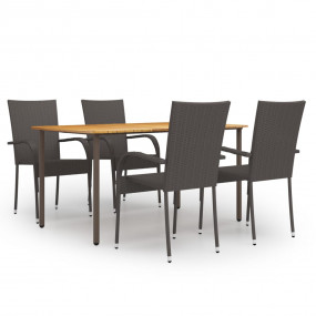 Dining Set Brown Solid Acacia wood 59.1 in x 35.4 in x ...