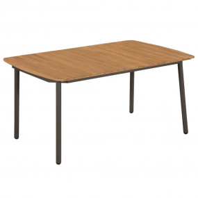 Dining Set Grey, Natural Solid Acacia Wood, PE Rattan, ...
