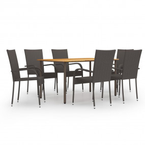 Dining Set Brown Solid Acacia Wood Large Dining Set Rec...