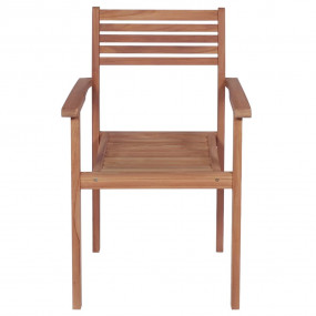 Patio Chair Set of 6 Teak Solid Teak Wood Standard Stac...
