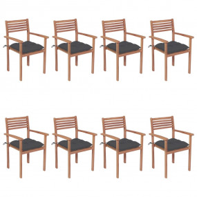 Stackable Chair Set of 8 Anthracite Teak hardwood, Poly...