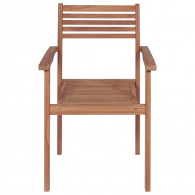 Stackable Chair Set of 8 Teak brown, Grey cushions