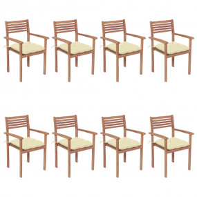 Stackable Chair Set of 8 Warm teak, Cream white