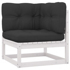 Garden Lounge Set White Solid Pine Wood, 100% Polyester...