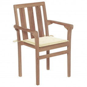 Stackable Chair Set of 6 Natural Teak Teak wood, Polyes...