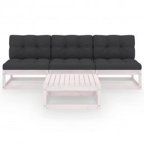 Garden Lounge Set White Solid pinewood, fabric (100% po...