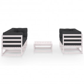 Garden Lounge Set White, Anthracite Solid pinewood, pol...
